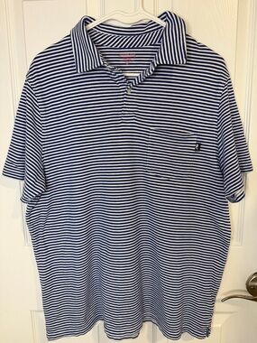 VIneyard Vines classic navy & white stripes front chest pocket and whale logo.